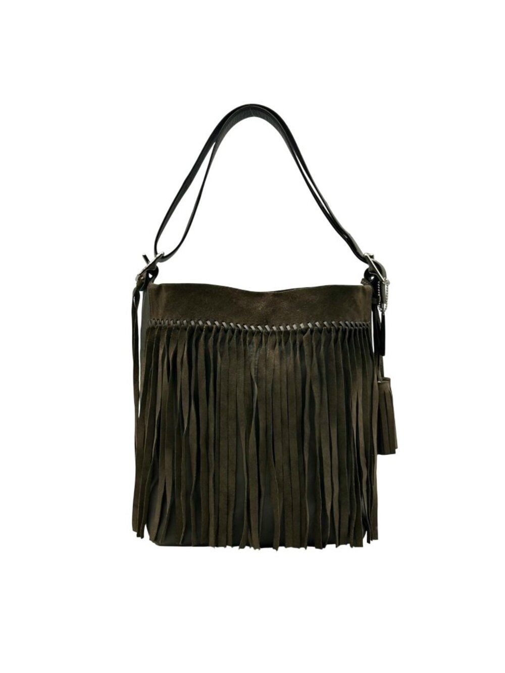 Coach Grey Leather And Suede Fringe Shoulder Bag
